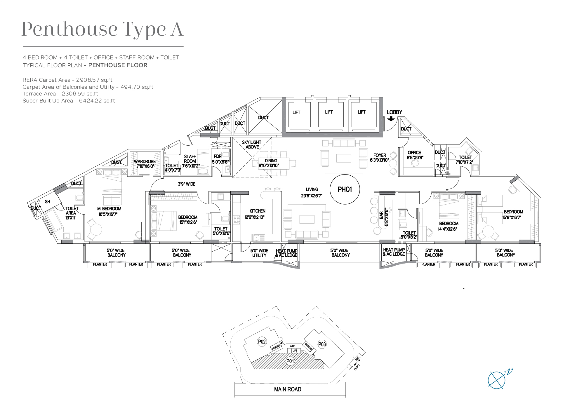 Penthouse Type A (Floor + Terrace Plan)